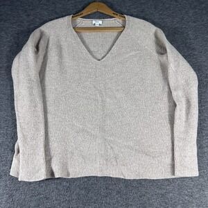 Vince Wool Cashmere Sweater Size Large Ribbed V-Neck Beige Pullover Cabin Cozy